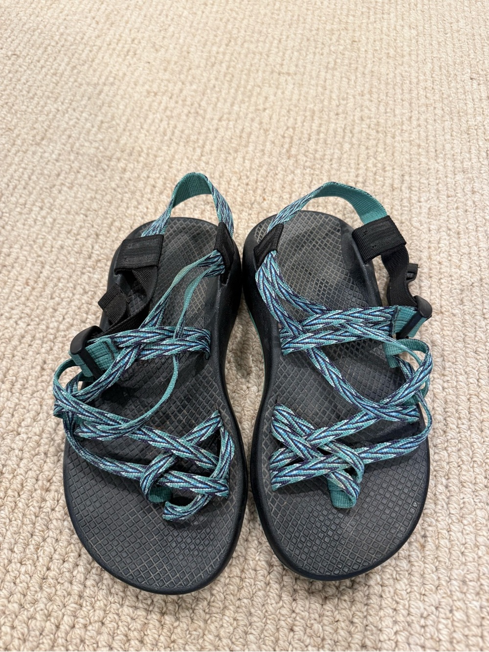 Chaco Women's Teal and Black Adjustable Rope Sandals